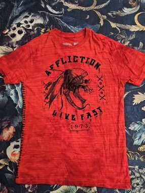Affliction Red Live Fast Skull Graphic Short Sleeve Tee